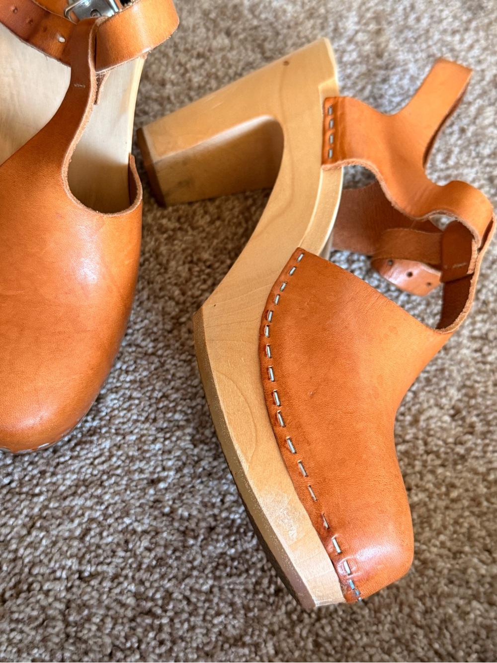 Swedish Hasbeens Chestnut Leather Slingback Clogs - Picture 2 of 6